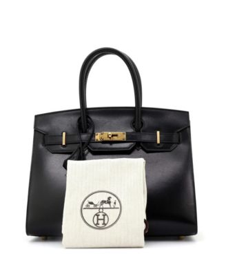 Бывшая в употреблении сумка Hermes Birkin 30 из телячьей кожи черного цвета с золотой фурнитурой
