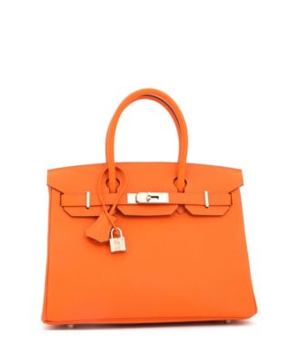 Бывшая в употреблении сумка Hermes Birkin 30 оранжевого цвета с палладиевой фурнитурой