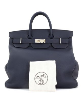 Бывшая в употреблении сумка Hermes HAC 40 синего цвета из Того с палладиевой фурнитурой