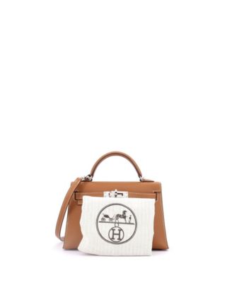 Бывшая в употреблении сумка Hermes Kelly 20 коричневого цвета с палладиевой фурнитурой