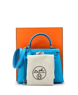 Бывшая в употреблении сумка Hermes Kelly 25 синего цвета Chevre Chamkila с палладиевой фурнитурой