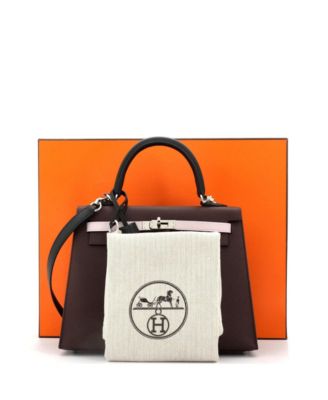 Бывшая в употреблении сумка Hermes Kelly 25 трехцветного английского цвета с палладиевой фурнитурой