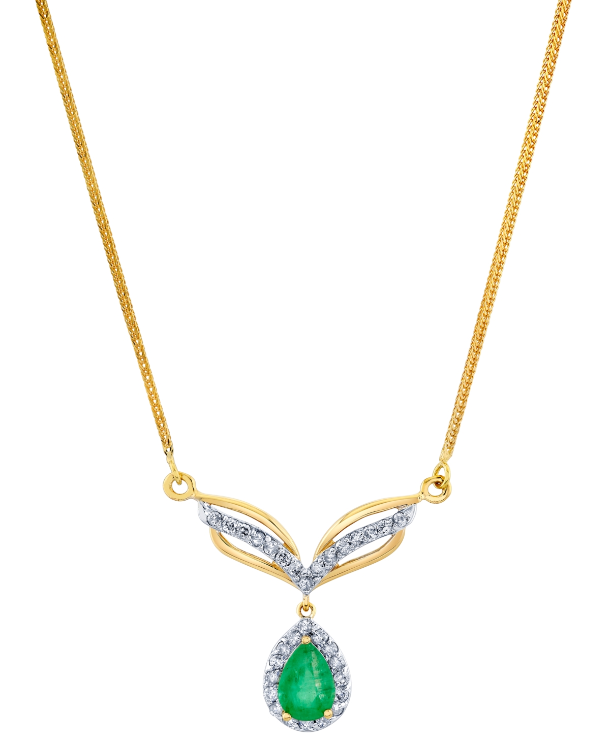 Macy's Emerald (3/4 Ct. T.w.) & Diamond (1/3 Ct. T.w.) Teardrop Halo Fancy 16" Statement Necklace In 14k Go