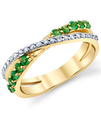 Macy's - Emerald (3/8 ct. t.w.) & Diamond (1/6 ct. t.w.) Crossover Ring in 10k Gold