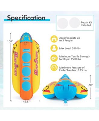 3-Person Inflatable Banana Boat with 3 EVA-padded Seats and Handles