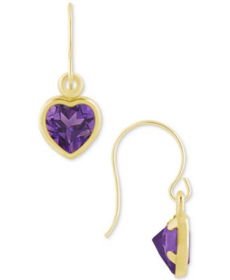 Gemstone Heart Drop Earrings in 10k Yellow Gold (also in 10k White Gold)