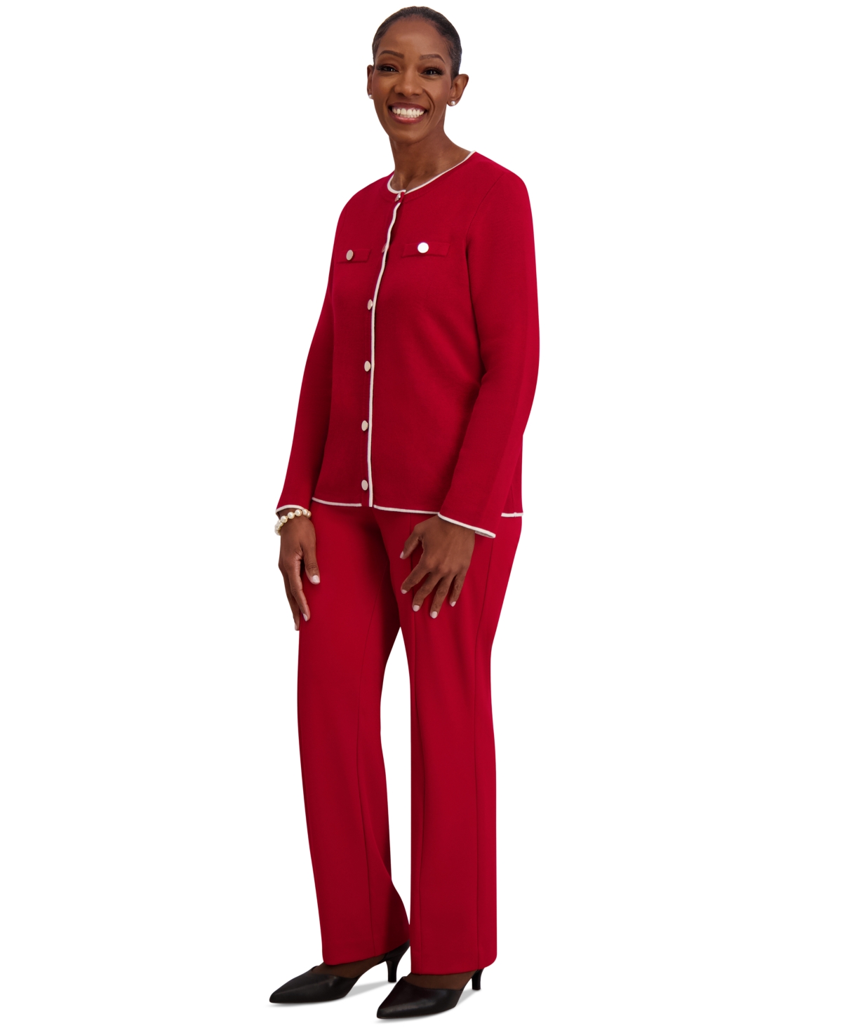 Kasper Round-neck Long-sleeve Button Front Cardigan, Regular & Plus