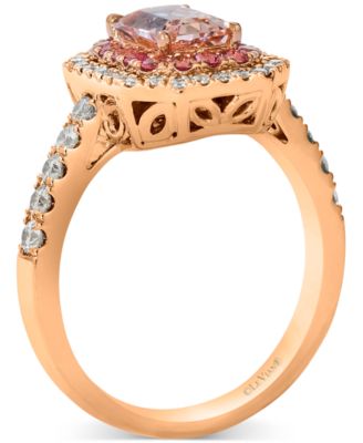 Peach Morganite (1 ct. t.w.), Passion Fruit Tourmaline (1/3 ct. t.w.), & Nude Diamond (3/8 ct. t.w.) Halo Ring in 14k Rose Gold