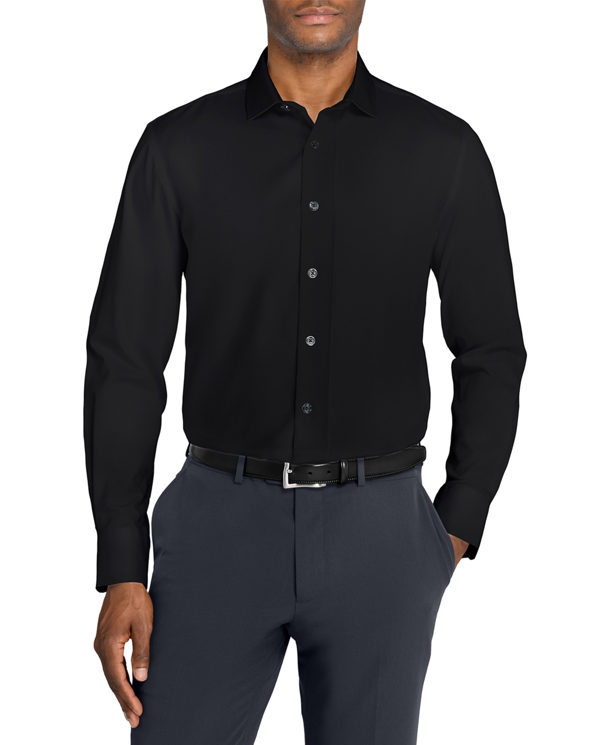 Men's Solid Hybrid Slim Fit Easy Care Long Sleeve Shirt - Bright Blue