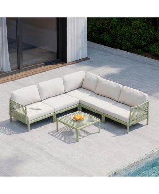 Modern 5-Piece Polypropylene Resin Modular L Shaped Corner Patio Furniture Sectional