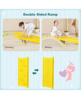 3-in-1 Wooden Climber Ladder Structure with Rock Climbing Ramp and Padding
