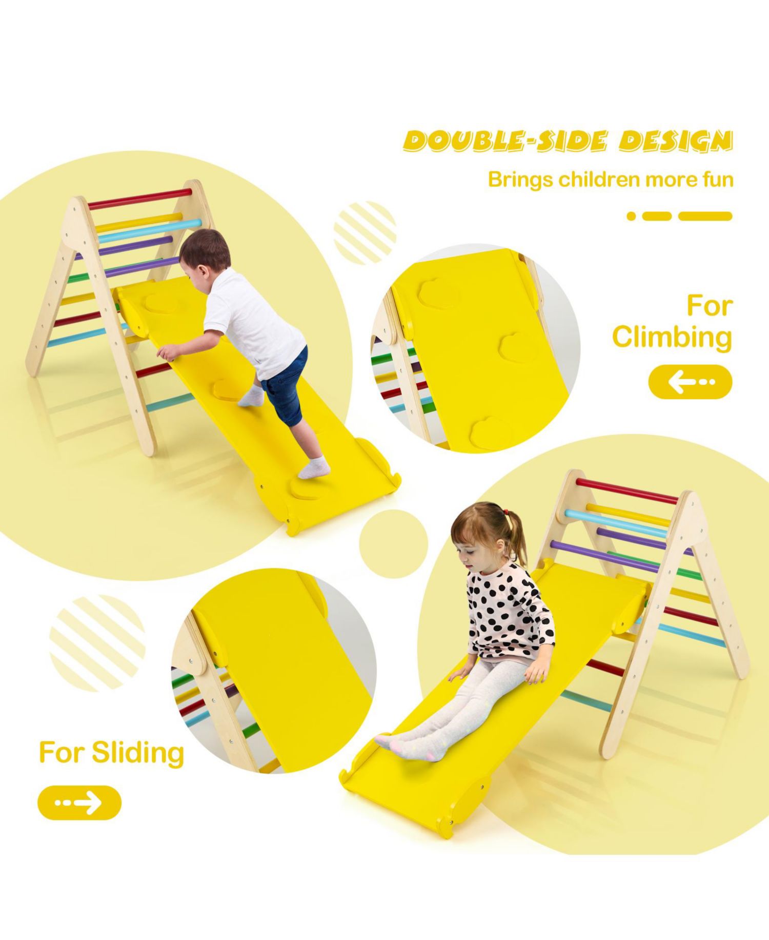 Ages 1+ 3-in-1 Wooden Adjustable Climbing Triangle and Ramp, 2-Piece Set