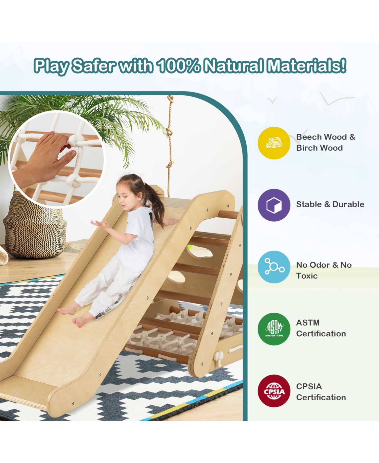 3-Side Triangle Climber with Sliding Board and Climbing Net