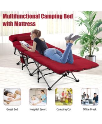 Folding Retractable Travel Camping Cot with Mattress and Carry Bag