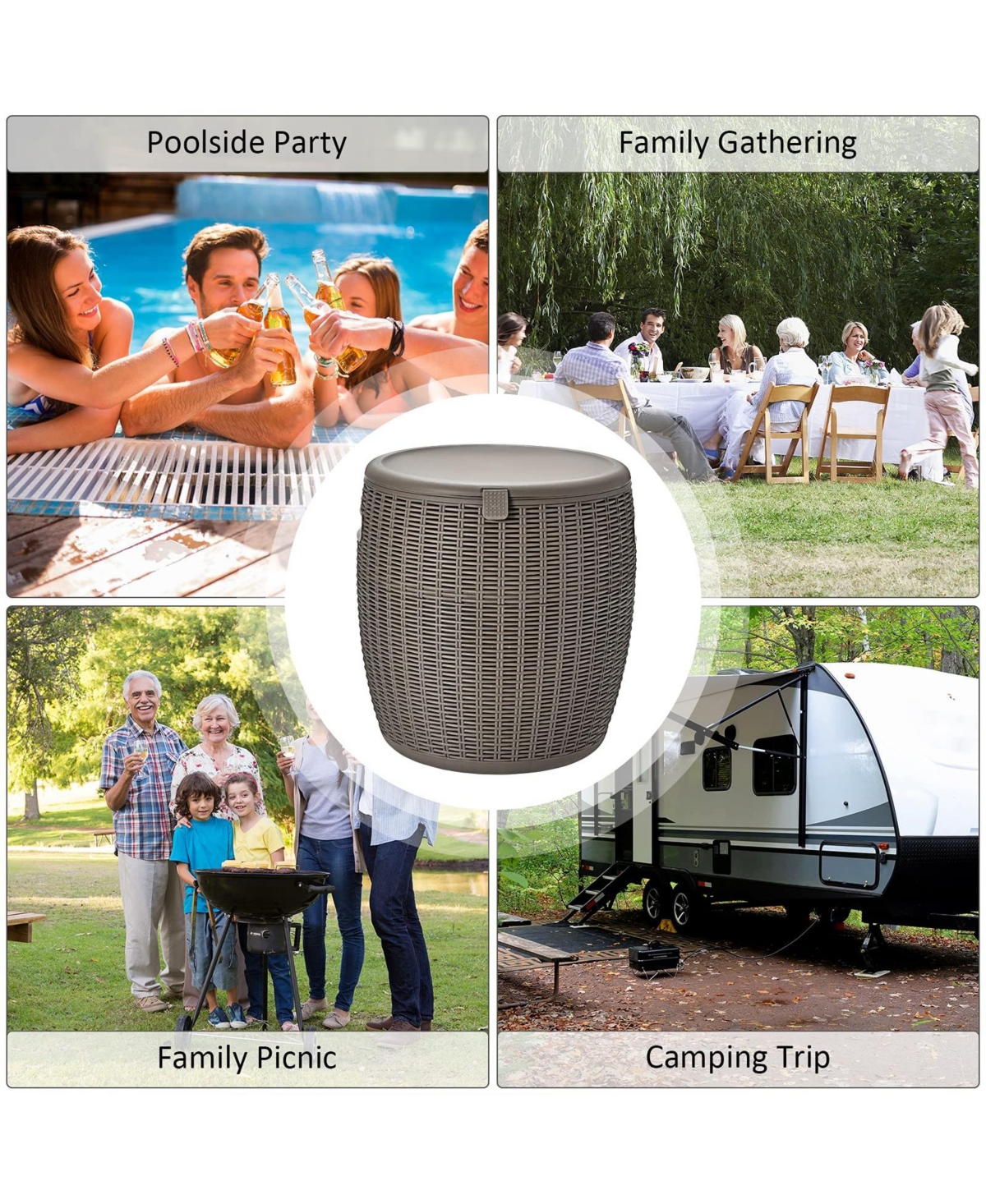 9.5 Gallon 4-in-1 Patio Rattan Cool Bar Cocktail Table Side Table