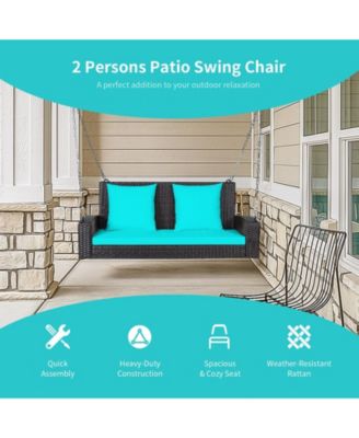 2-Person Patio Rattan Porch Swing with Cushions