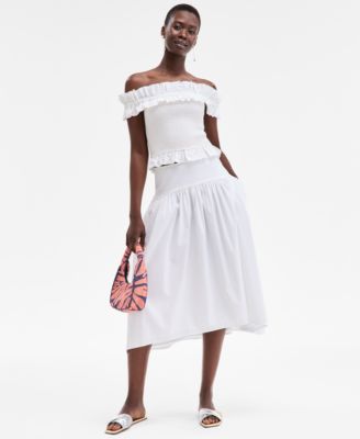 Womens Off The Shoulder Smocked Top Drop Waist Midi Skirt Exclusively At Macys