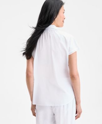 売れ筋商品|||スタイルアンドコー カットソー トップス レディース Women's Cotton Eyelet Button-Front Camp Shirt, Exclusively at Macy's Industrial Blue Style & Co Women's Cotton Eyelet Button-Front Camp Shirt