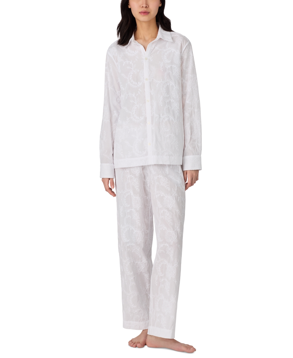 Women's Long-Sleeve His Shirt Ankle Pajama Set - White