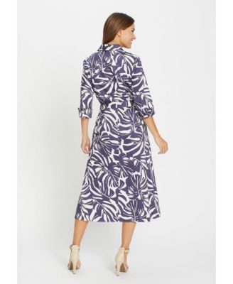 Women's Palm Print A-Line Midi Shirt Dress