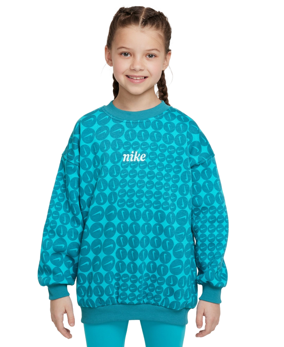 Nike Big Girls Sportswear Club Fleece Oversized Crewneck Sweatshirt In Green