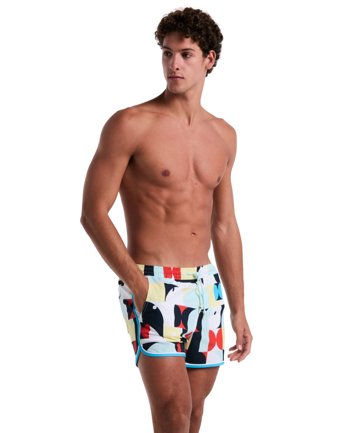 Original Penguin Men's Dolphin Slim Fit Drawstring 4" Swim Trunks In Multi