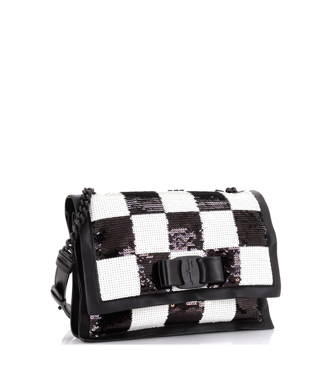 Pre-Owned Salvatore Ferragamo Small Viva Bow Flap Bag Sequin Embellished Leather