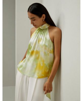 Women's Print Silk Charmeuse Halter Neck Top