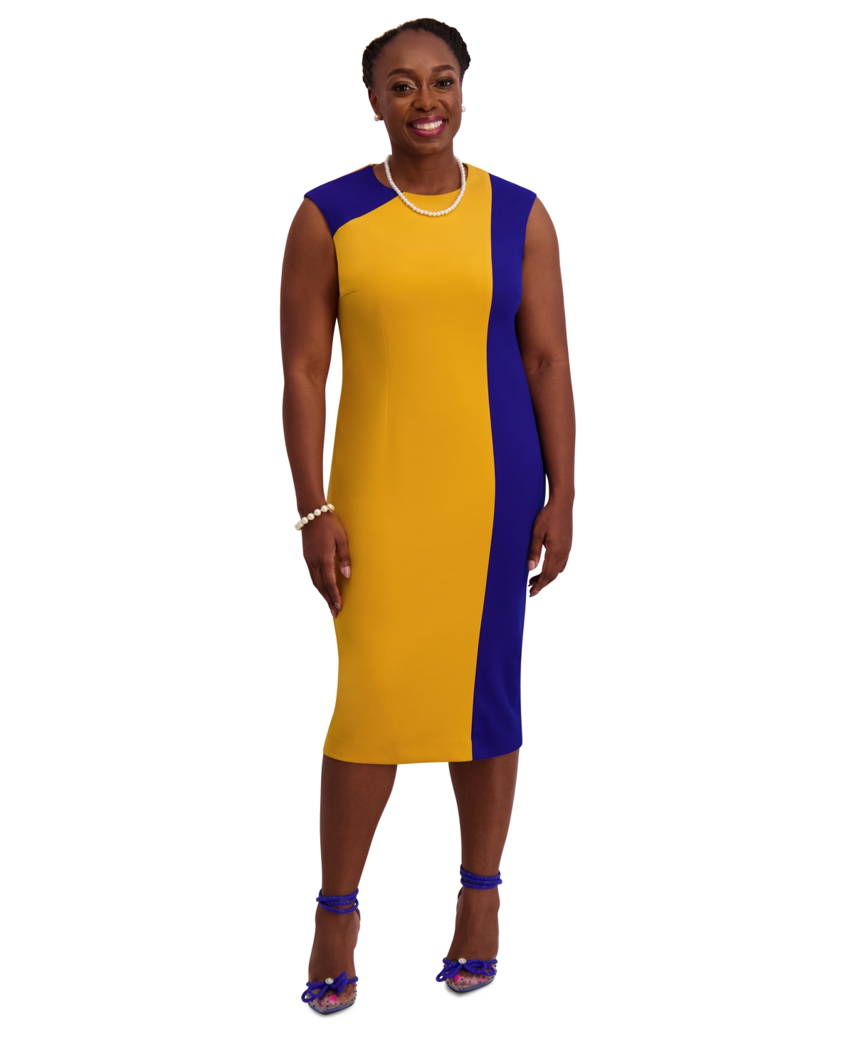 Women's Colorblocked Cap-Sleeve Dress, Regular & Plus Sizes - Gold Sig/r