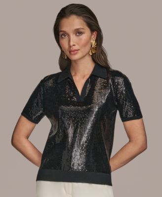 Donna Karan New York - Women's Short-Sleeve Sequined Knit Polo