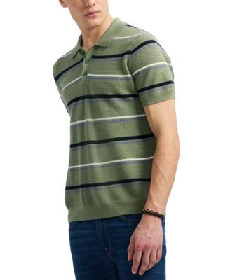 Мужской свитер поло в полоску с коротким рукавом намотки