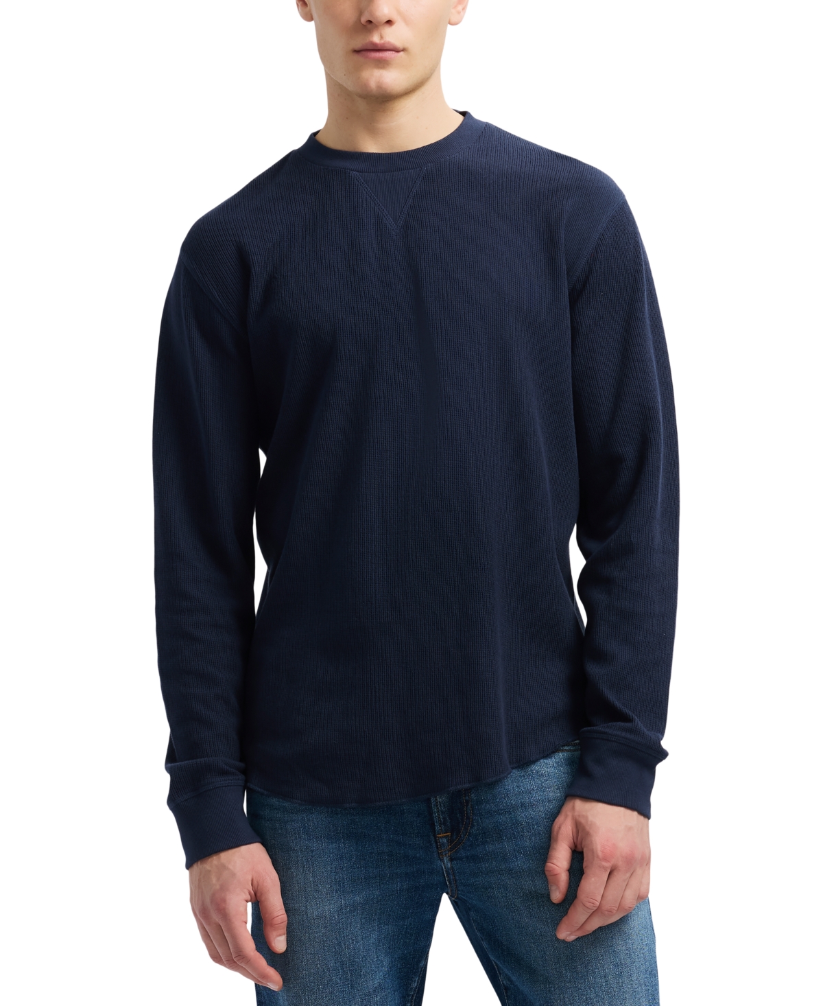 Men's Kaleb Long Sleeve Crewneck Textured T-Shirt - Midnight Blue