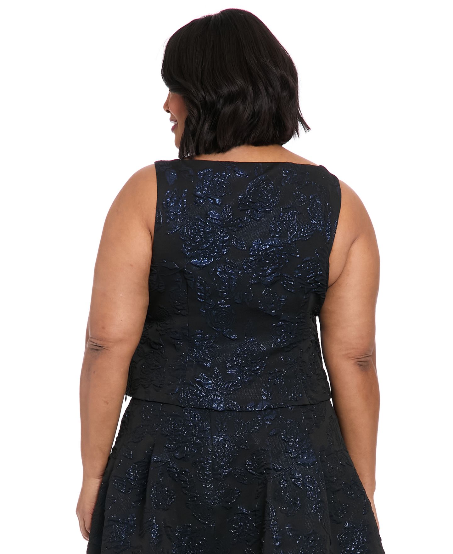 Женский топ Muse Plus Size Metallic Floral Jacquard, цвет: Чёрный / Синий — фото 4