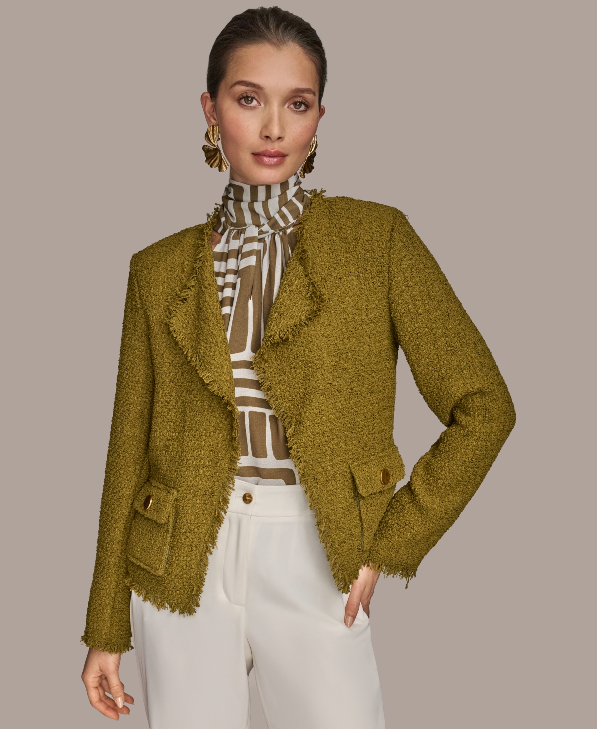 Women's Tweed Open-Front Jacket - Smoky Olive/smoky Olive