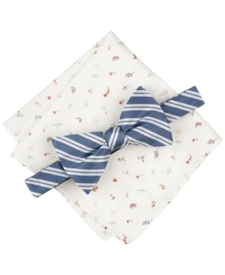 Bar III - Men's Varsity Stripe Bow Tie & Floral Pocket Square Set