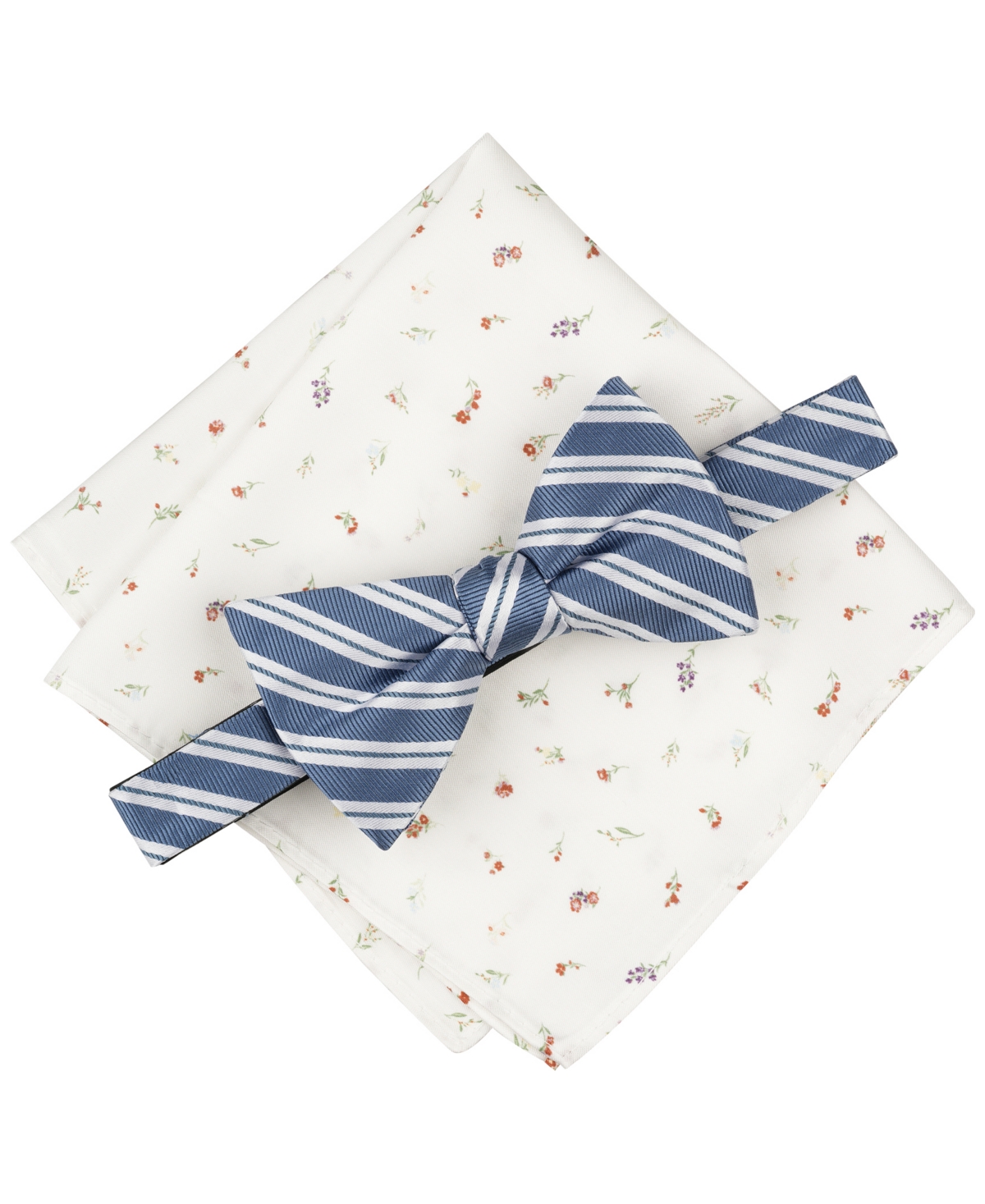 Men's Varsity Stripe Bow Tie & Floral Pocket Square Set, Exclusively at Macy's - Denim