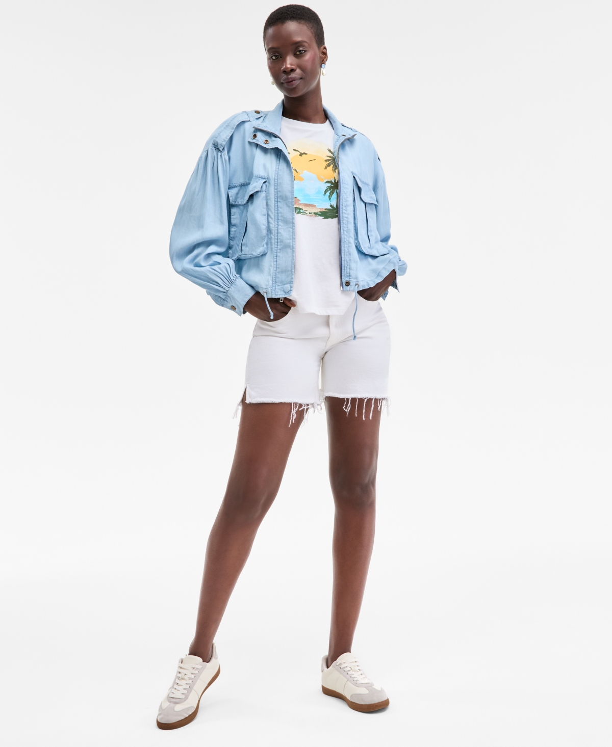 On 34th Women's Chambray Cropped Jacket, Exclusively At Macy's In Blue