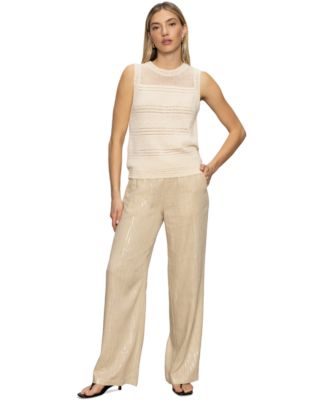 Sanctuary - Women's Coastal Sequined-Stripe Wide-Leg Pants