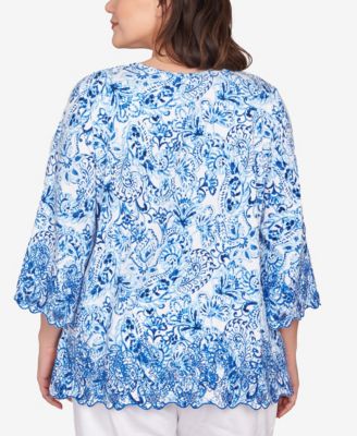 Ruby Rd. Топ с круглым вырезом и вышивкой Пейсли в океанском стиле больших размеров