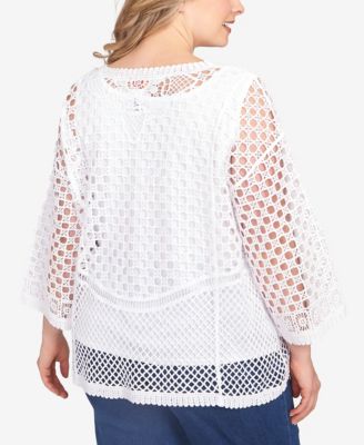 Ruby Rd. Вязаный крючком топ с круглым вырезом и цветочным принтом больших размеров