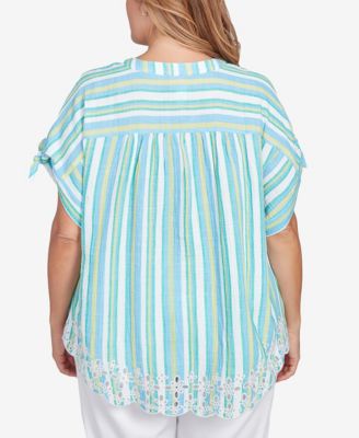 Ruby Rd. Топ с завязками на рукавах и вышивкой в фестончатую полоску большого размера