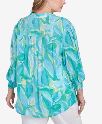 Ruby Rd. Большой размер, Абстрактный тропический шелковый топ на пуговицах спереди
