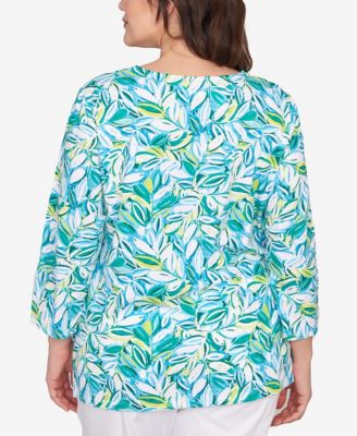 Ruby Rd. Трикотажный топ большого размера, украшенный раскидистыми листьями