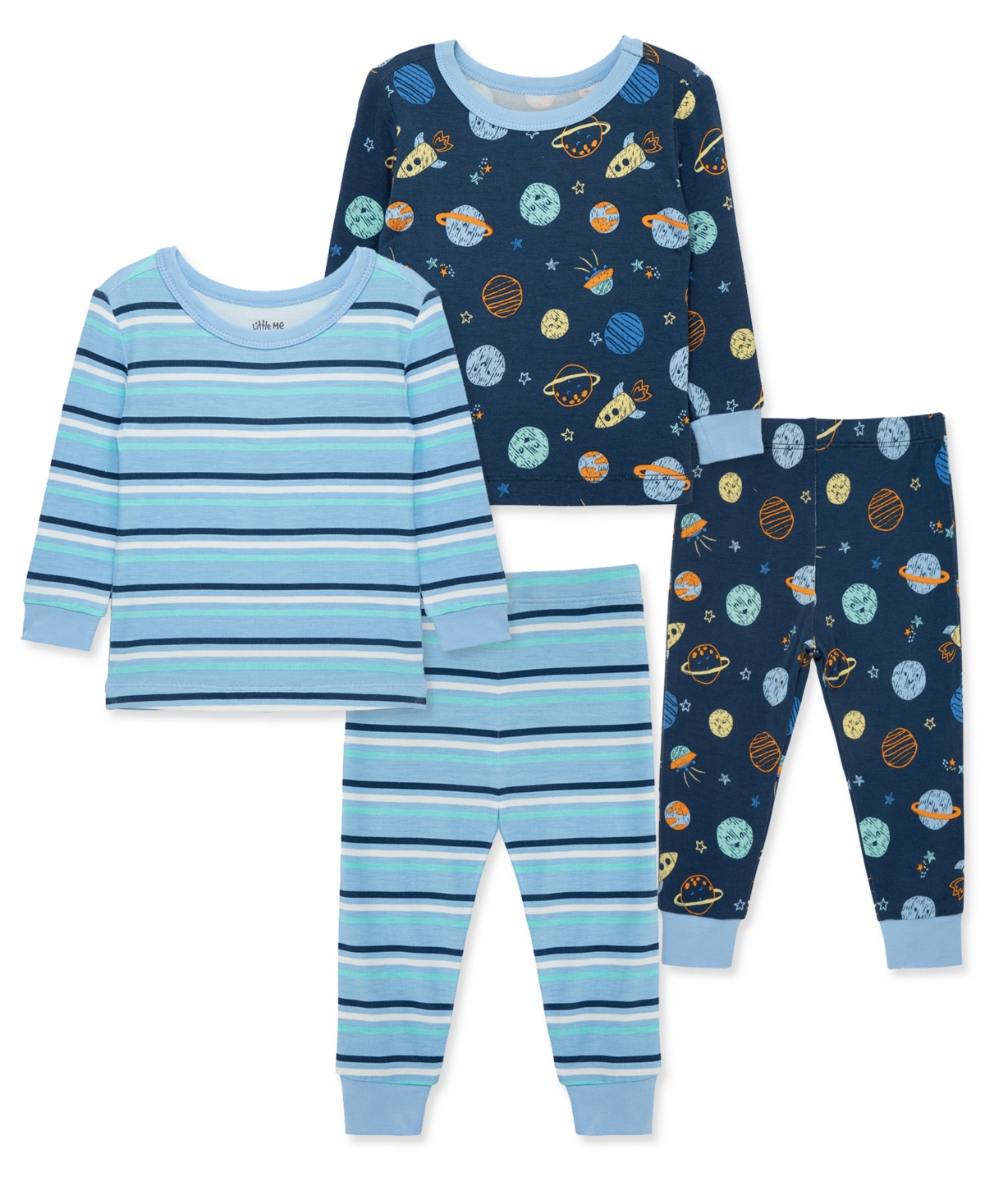 Little Me Baby Boys Space Pajamas, 4 Piece Set In Blue