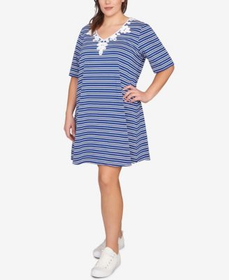 Plus Size Embroidered Stripe Knit Dress