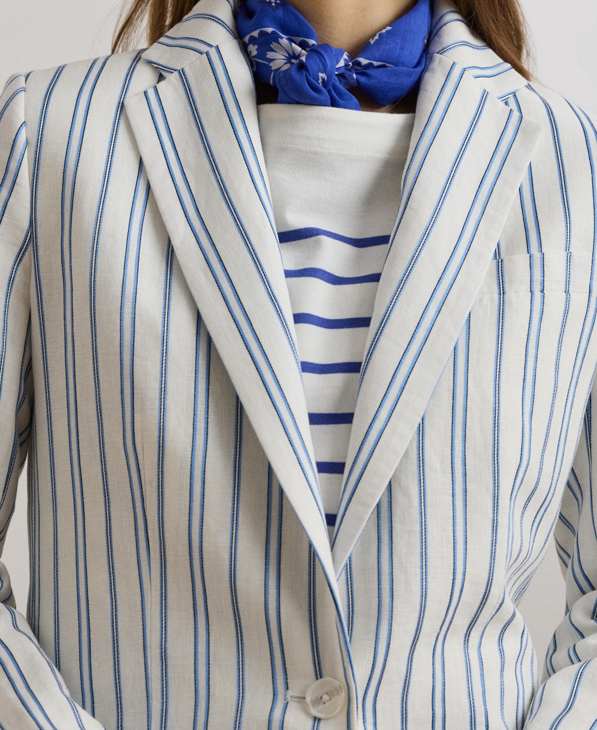 RALPH LAUREN WOMEN'S STRIPED LINEN-BLEND BLAZER 