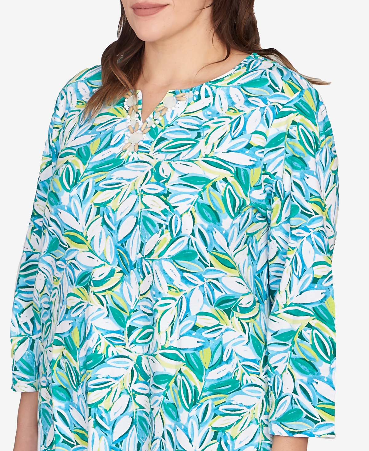 Ruby Rd. Plus Size Tossed Leaves Embellished Knit Top In Multi