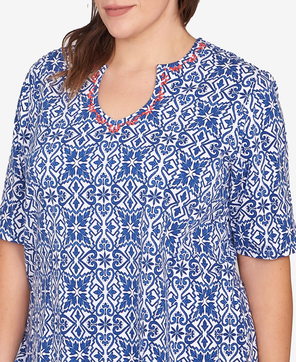 Ruby Rd. Plus Size Pacific Medallions Embellished Knit Top