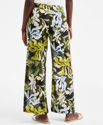 Women's Leaf-Print Crochet-Trim Wide-Leg Pants, Exclusively at Macy's