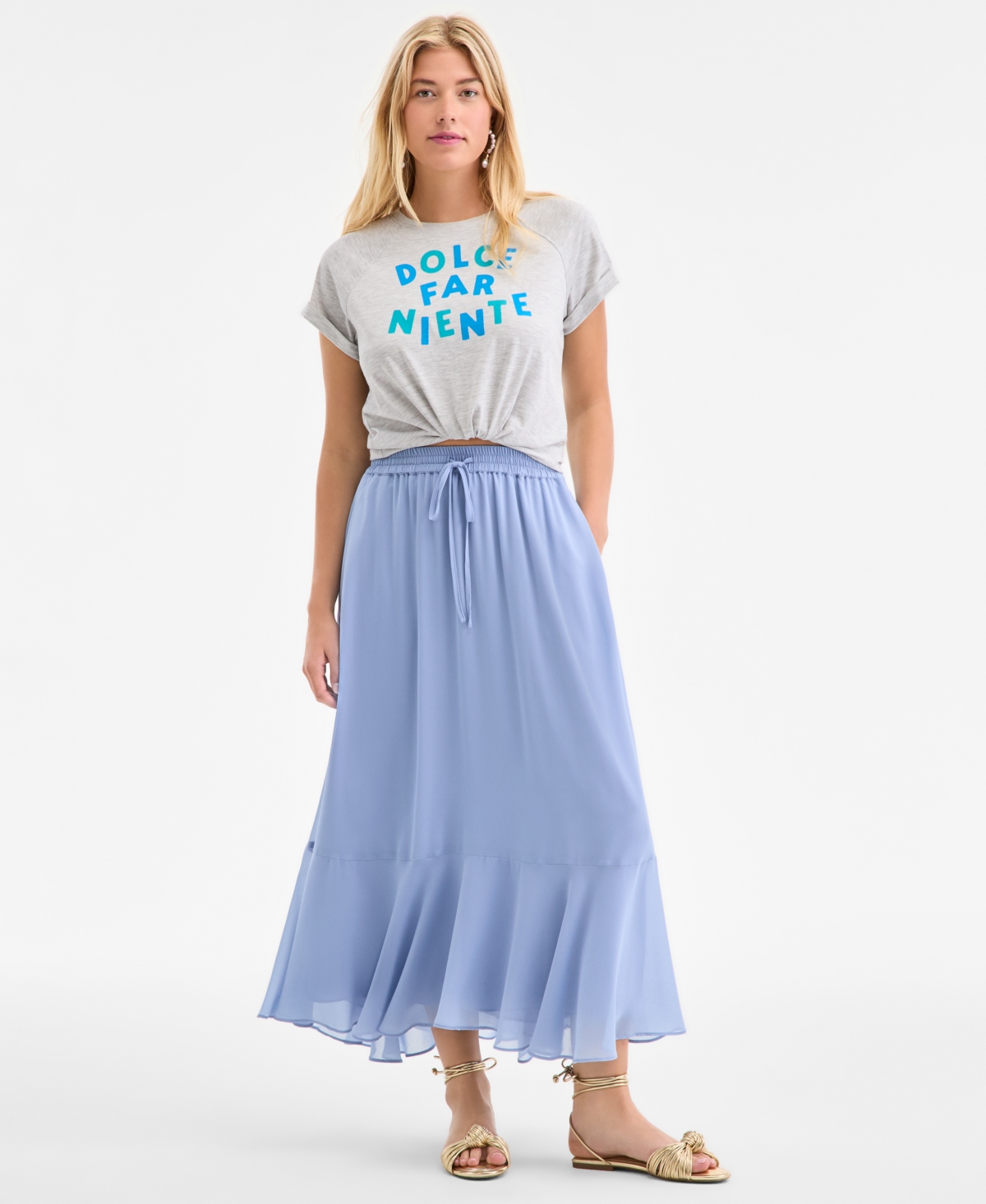 Women's Floral Tiered Midi Skirt, Exclusively at Macy's - Rain Washed